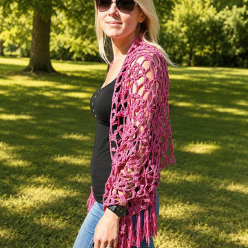 Crochet Pattern Shawl Pink Poison | Floral Crochet Stole | Fringe Wrap PDF