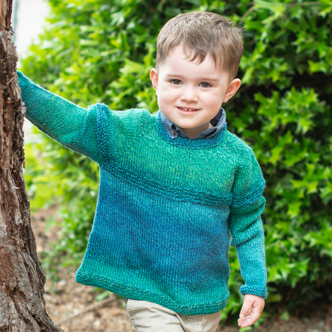 Top Down Gradient Kid's Sweater in Cascade 220 Superwash Wave - W719 - Downloadable PDF