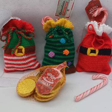 Christmas Chocolate Coin Bags Knitting Pattern Decoration