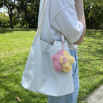 Flower Water Bottle Holder PDF pattern – market bag, cup sleeve, bag charm, flower keychain, crochet cup holder, flower bag charm