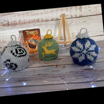 Christmas Baubles x 3 Chocolate Orange Cover Knitting Pattern