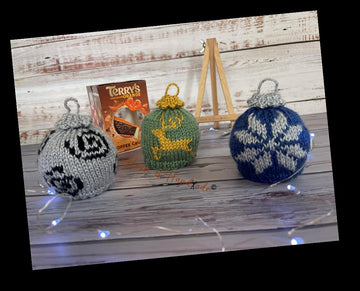 Christmas Baubles x 3 Chocolate Orange Cover Knitting Pattern