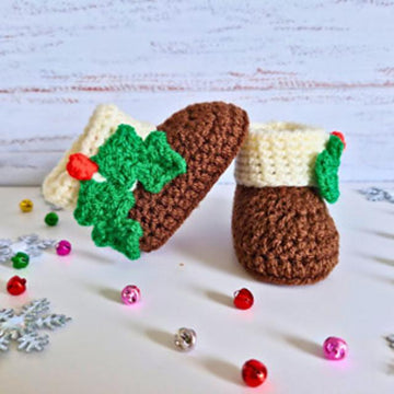 Christmas Pudding Baby Booties
