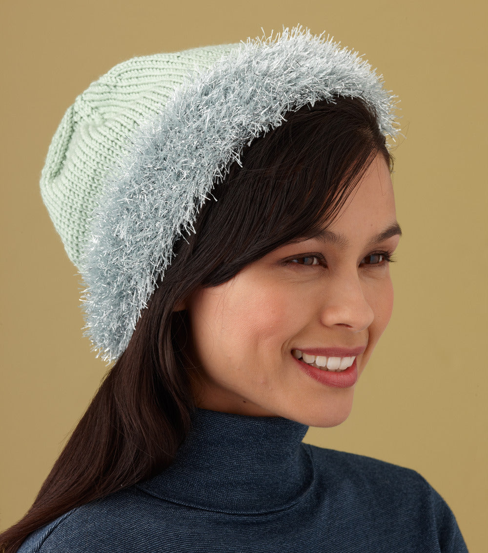 Glitter Edged Hat in Lion Brand Martha Glitter Eyelash and Martha Extra Soft Wool Blend - L10423