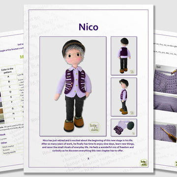 24 inch crochet doll pattern PDF, XL amigurumi doll, Nico