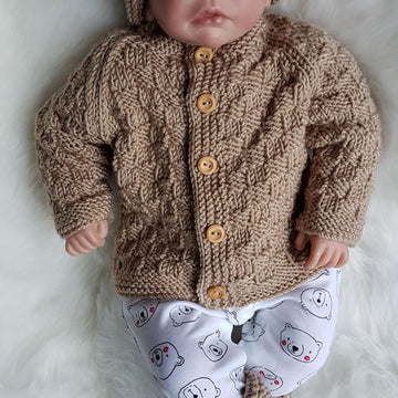 Thomas Baby Cardigan, Hat & Booties knitting pattern to fit 16" chest.