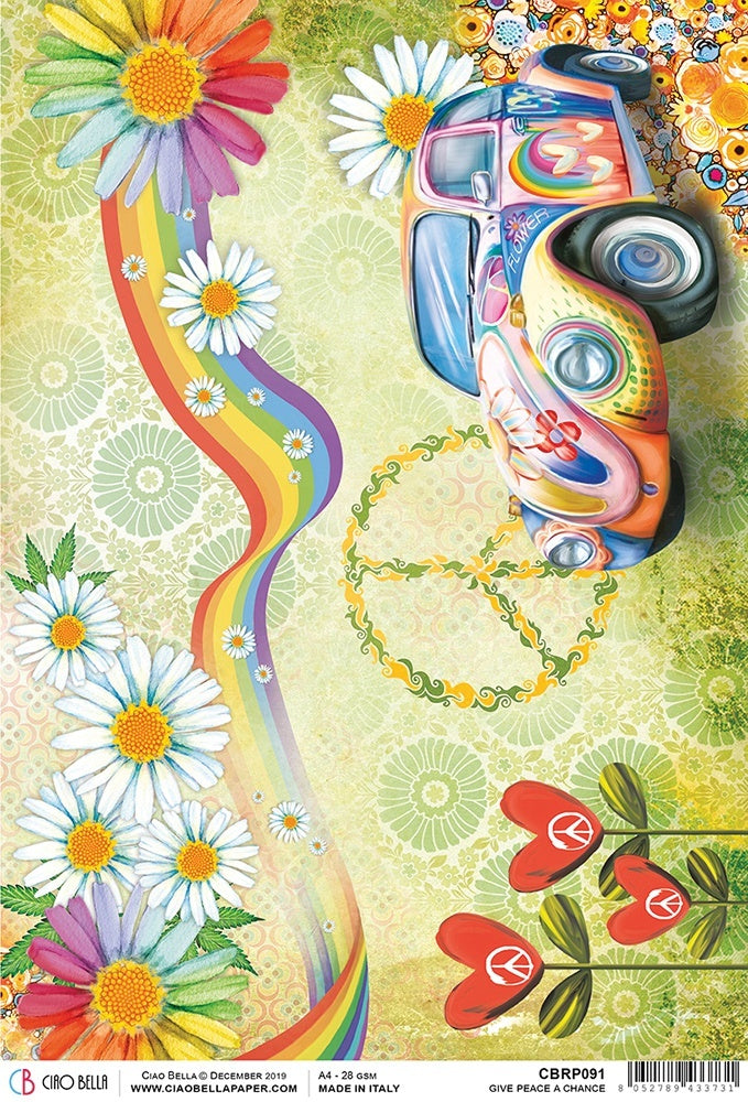 Ciao Bella Rice Paper Sheet A4 5/Pkg - Give Peace A Chance, The Seventies
