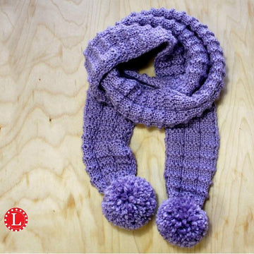 Loom Knit Pom Pom Scarf