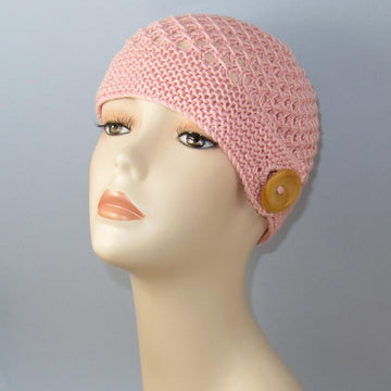 Button Up Lace Beanie Circular knitting pattern