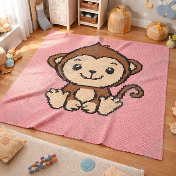 C2C Cute Monkey Blanket Mauve Baby Throw Graphgan Crochet PATTERN