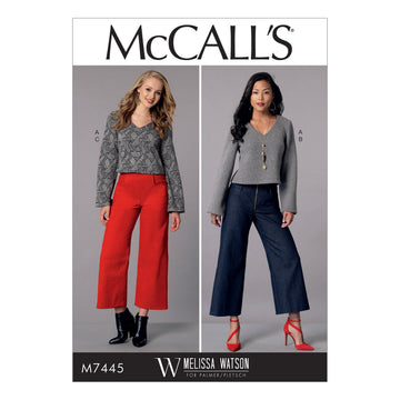 McCall's Misses' V-Neck Top and Cropped, Wide-Leg Pant M7445 - Sewing Pattern