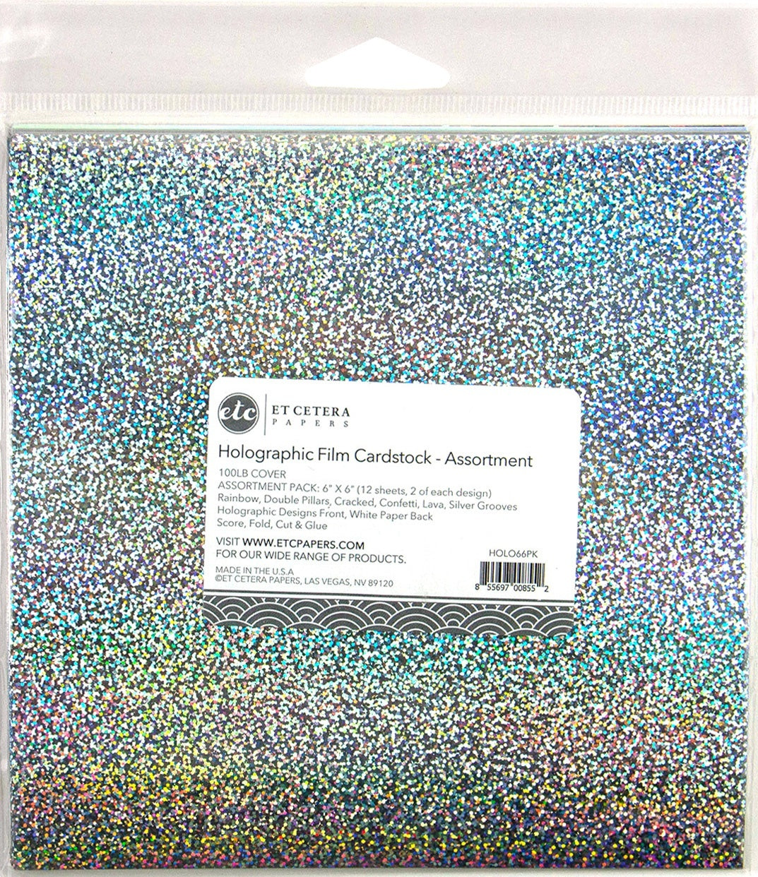 Arc Crafts ETC Papers Holographic Film Cardstock 6"X6" 12/Pkg - Assorted, 6 Designs/2 Each