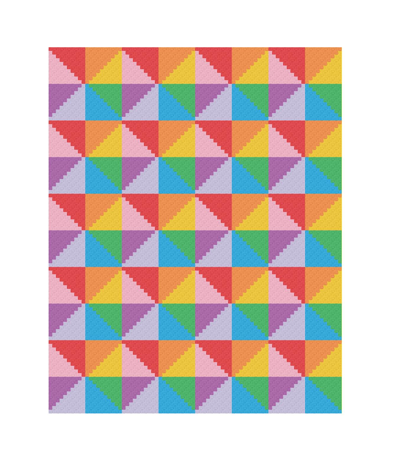Rainbow Triangles C2C Pattern - Large Throw Blanket PDF with Graph + Row-by-Row count