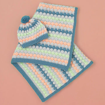 Bobo Bubble Stitch Blanket & Beanie - Free Baby Knitting Pattern in Paintbox Yarns Simply DK