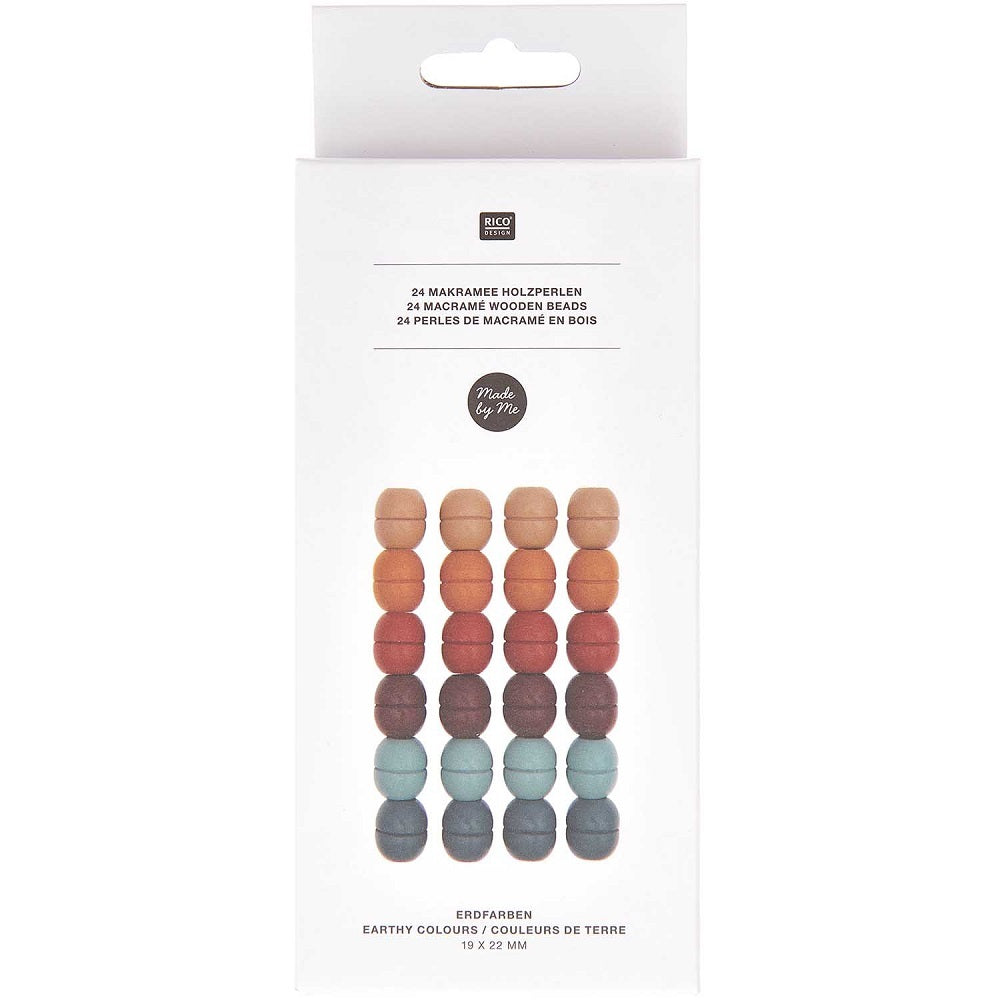 Rico Design Macramé Beads Wood Earthy Colours 24 Pcs - 85x175x22mm