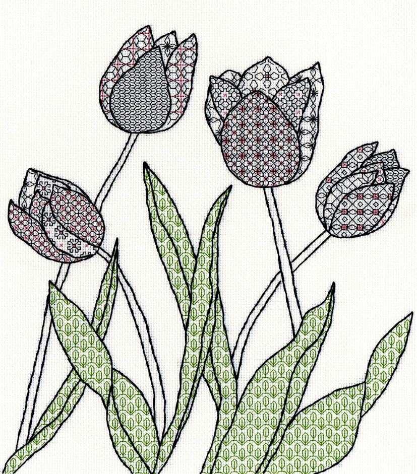 Bothy Threads Tulips Blackwork Cross Stitch Kit - 28cm x 33cm