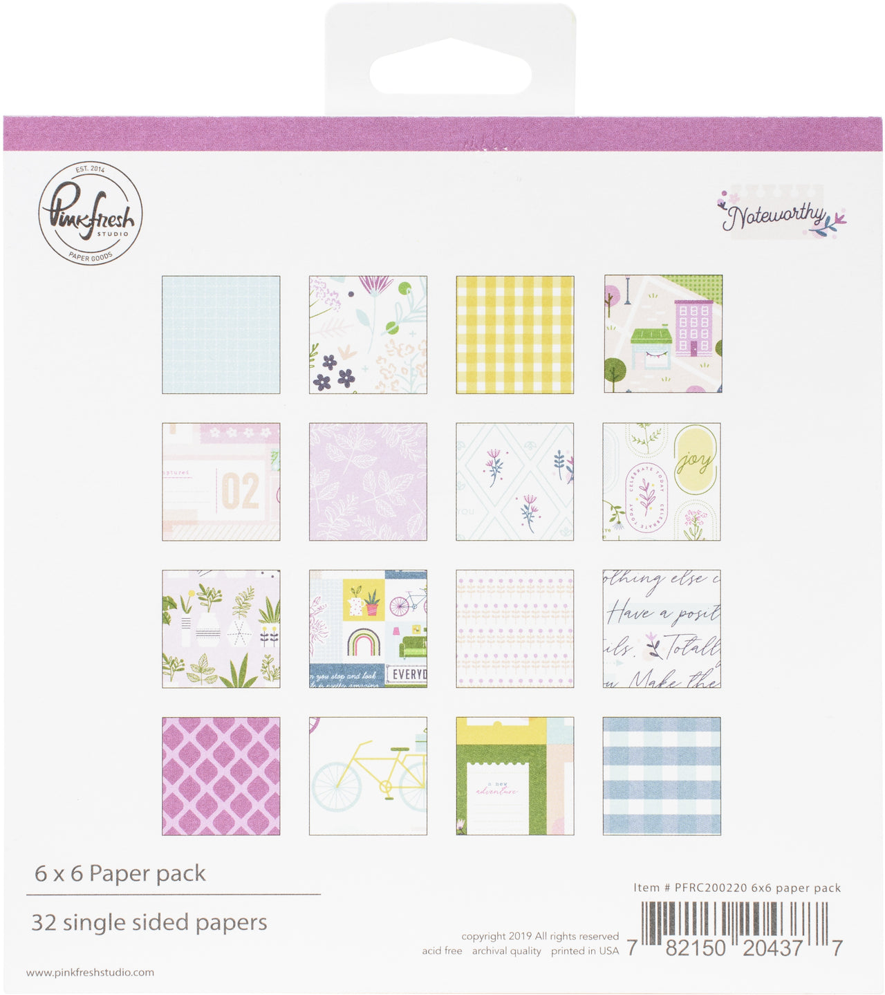 Pinkfresh Studio Single-Sided Paper Pack 6"X6" 32/Pkg - Noteworthy, 16 Designs/2 Each