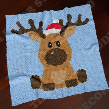 X-Mas Reindeer Blue Blanket C2C Santa Christmas Throw C2C CROCHET PATTERN