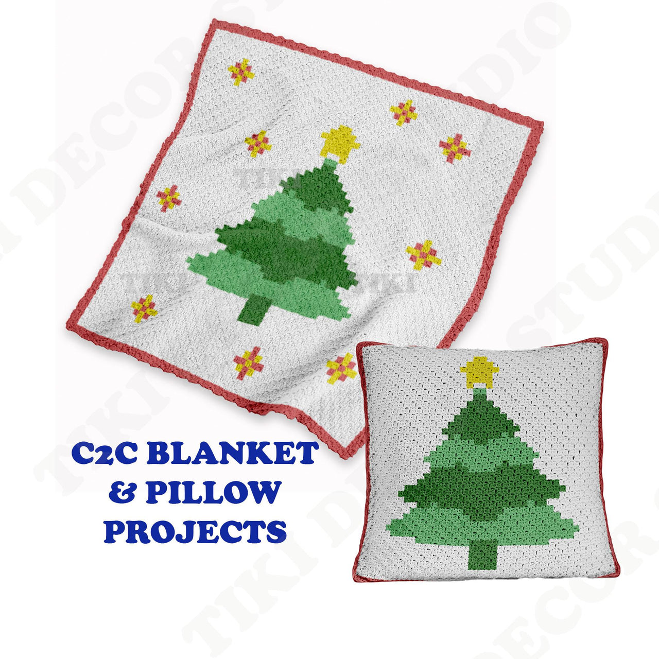 Christmas Tree Blanket & Pillow BUNDLE C2C Crochet Pattern