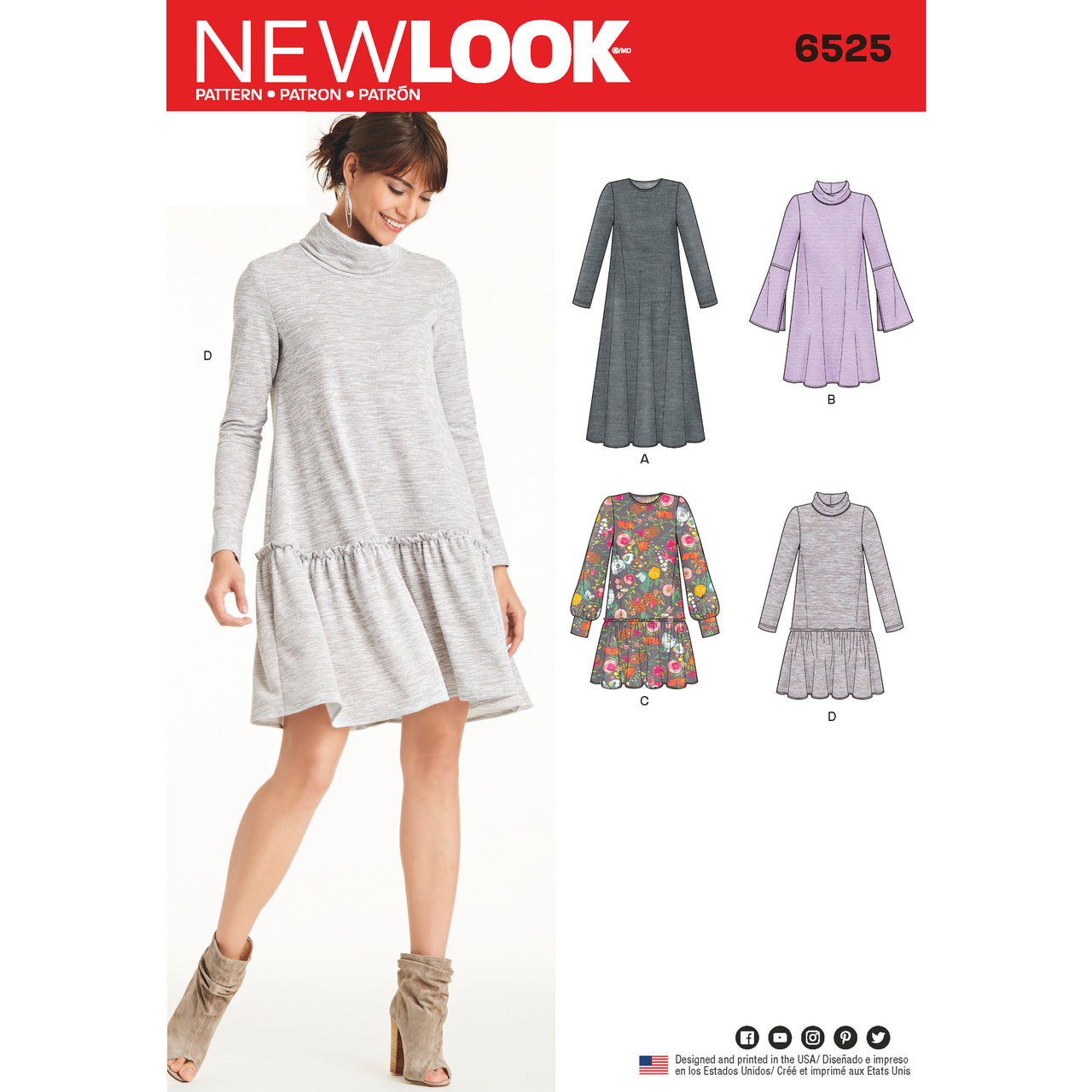 New Look 6525 Women’s Knit Dress 6525 - Paper Pattern, Size A (8-10-12-14-16-18-20)