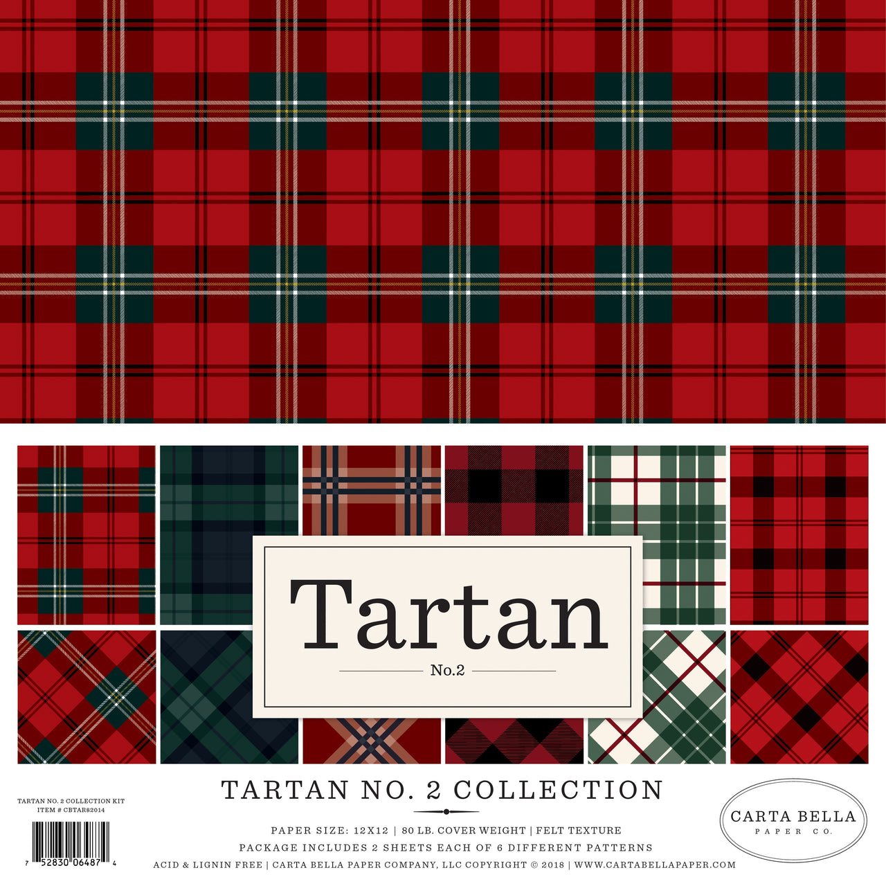 Echo Park Paper Carta Bella Double-Sided Collection Kit 12"X12" 12/Pkg - Tartan No. 2, 6 Colors/2 Each