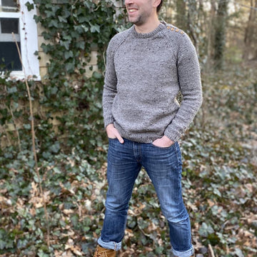 Button Shoulder Raglan Pullover Sweater