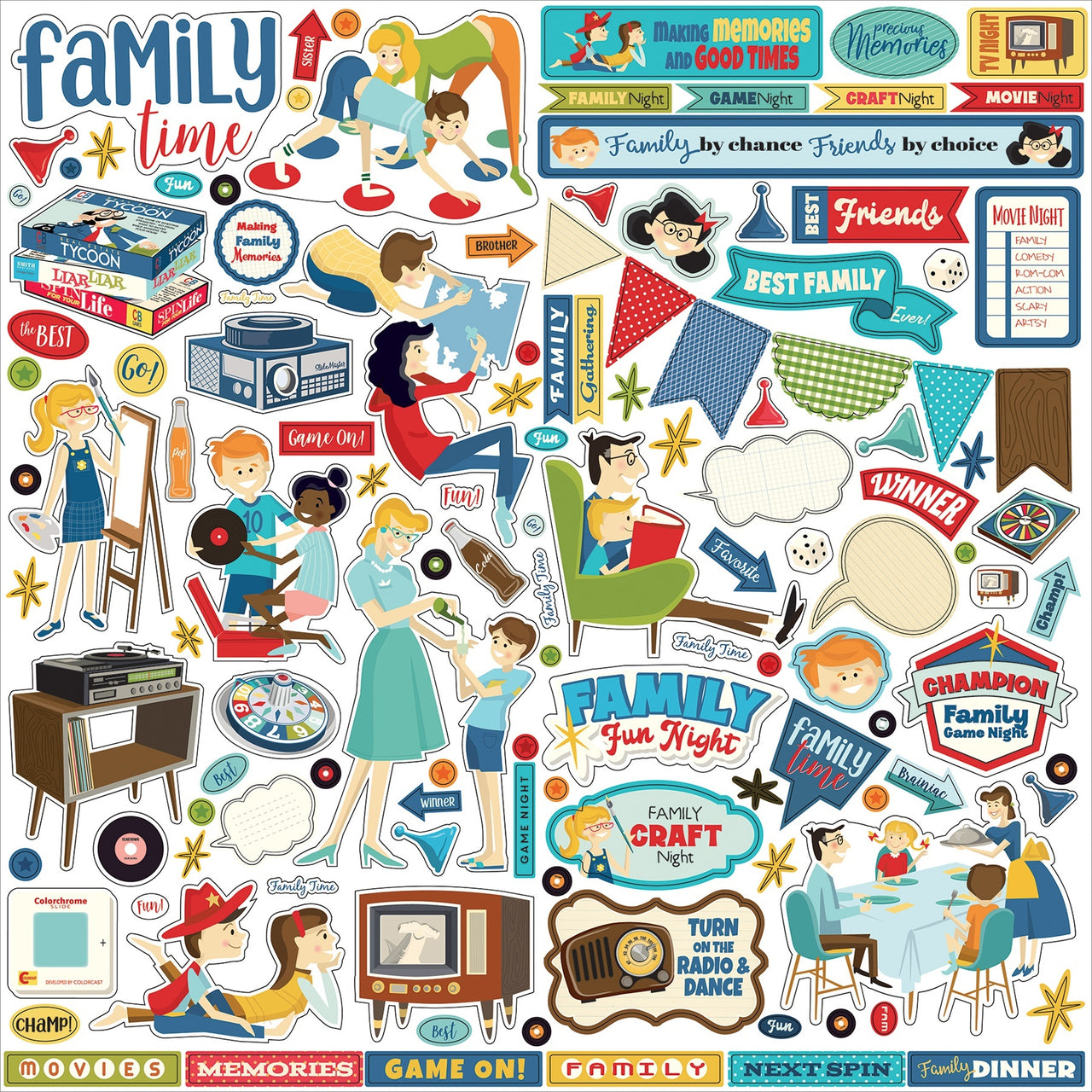 Echo Park Paper Family Night Cardstock Stickers 12"X12" - Elements