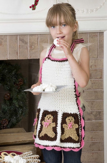 Gingerbread Man Apron in Red Heart With Love Solids - LW3161