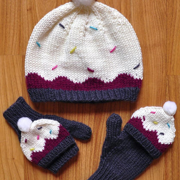Sweeter Than a Cupcake Hat and Fingerless Mitten Set in Girls and Adult Sizes