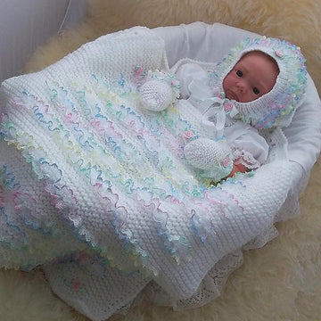 Pattern #41 Lace Blanket, Bonnet & Mittens