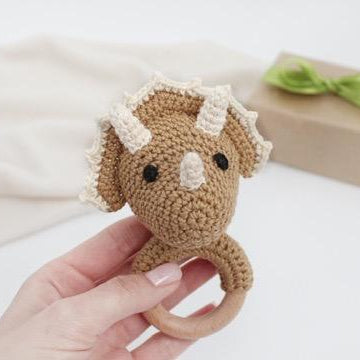 Crochet dinosaur pattern baby rattle toy Triceratops amigurumi pattern
