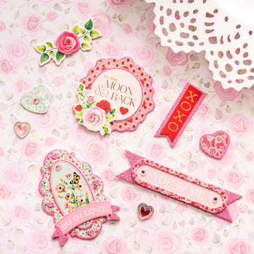 American Crafts Count The Ways Adhesive Layered Chipboard 9/Pkg - W/Pink Glitter Accents