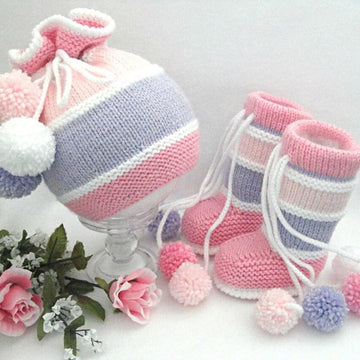 Knitting PATTERN Baby Hat Baby Booties Baby Set with Pompoms