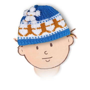 Dancing Bear Beanie Cap for kids up to 6 years KNITTED FLAT in Chunky yarn