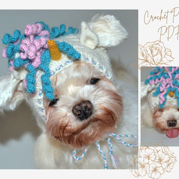 Unicorn dog hood, Crochet Pattern PDF, Size: XS for small dog