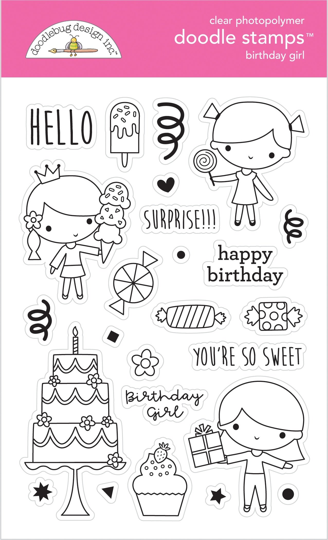 Doodlebug Clear Doodle Stamps - Birthday Girl, Hey Cupcake