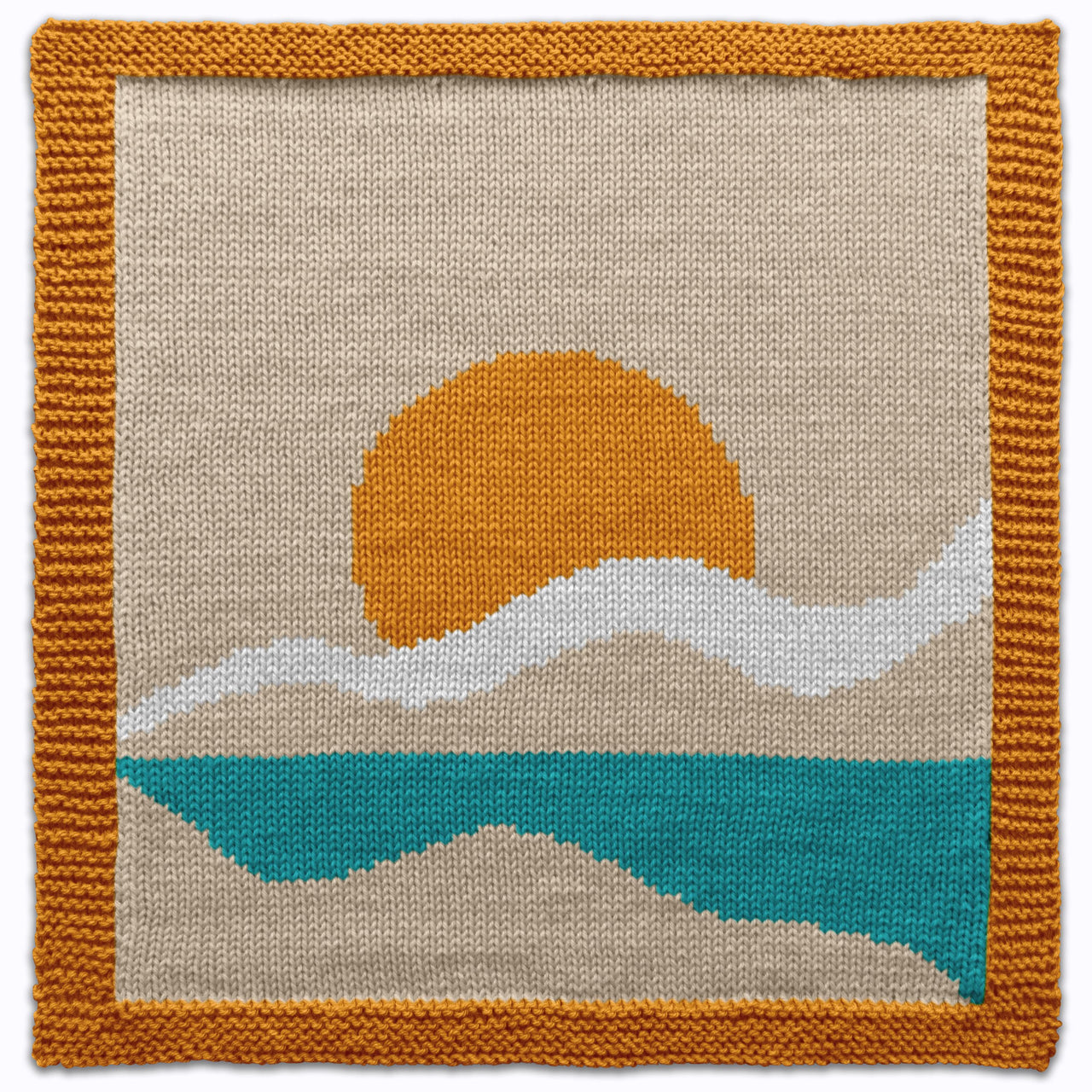 Beach Landscape with Sun Square Knitting Pattern