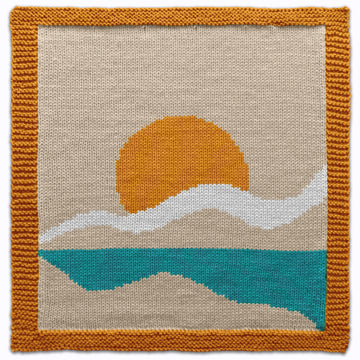 Beach Landscape with Sun Square Knitting Pattern