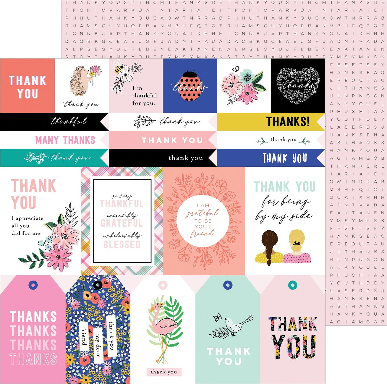 American Crafts Jen Hadfield Hey, Hello Double-Sided Cardstock 12"X12" 25/Pkg - Thank You Sentiments