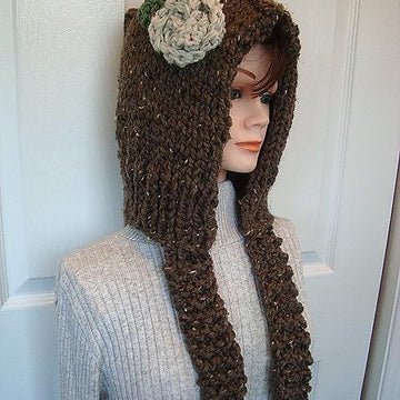 508 Pixie Hood Hat with ties, knitting pattern