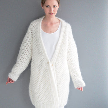 Brioche Cardigan in Rico Fashion Big Mohair Super Chunky and Essentials Mohair - 385 - Leaflet