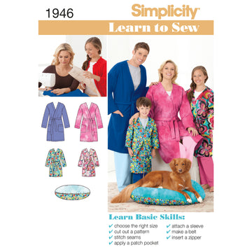 Simplicity Learn to Sew Child's Teen's & Adults' Robe 1946 - Paper Pattern, Size A (XS - L / XS - XL)