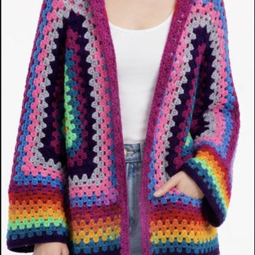 Hexagon Granny Square Crochet Hoodie Cardigan