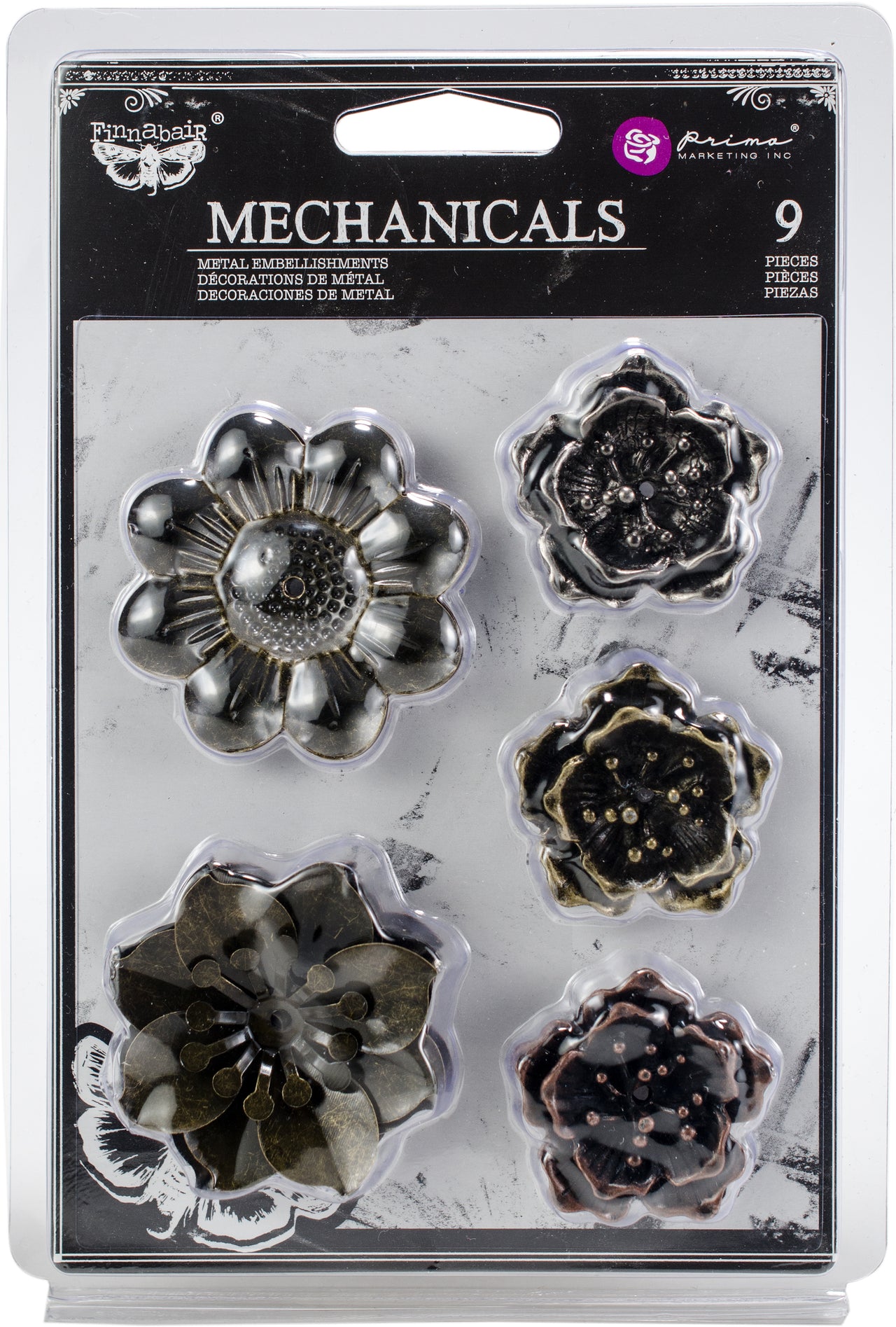 Prima Marketing Finnabair Mechanicals Metal Embellishments - Flowers, 1.5" - 2" 9/Pkg