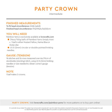 Party Crown - Free Knitting Pattern for Kids & Adults in Paintbox Yarns Simply Aran by Paintbox Yarns