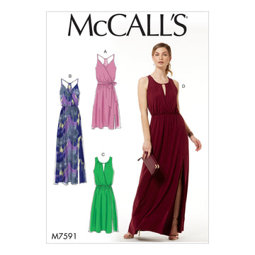 McCall's Misses' Sleeveless Pullover Surplice-Style Dresses, Sash, and Length Variations M7591 - Sewing Pattern