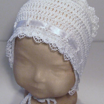 Bonnet with Frills, Bobbles, Flowers & Trims