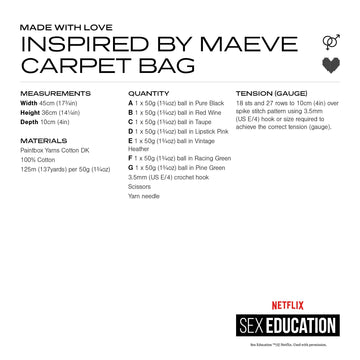 Made With Love, Sex Education Inspired by Maeve Carpet Bag - Crochet Pattern in Paintbox Yarns Cotton DK