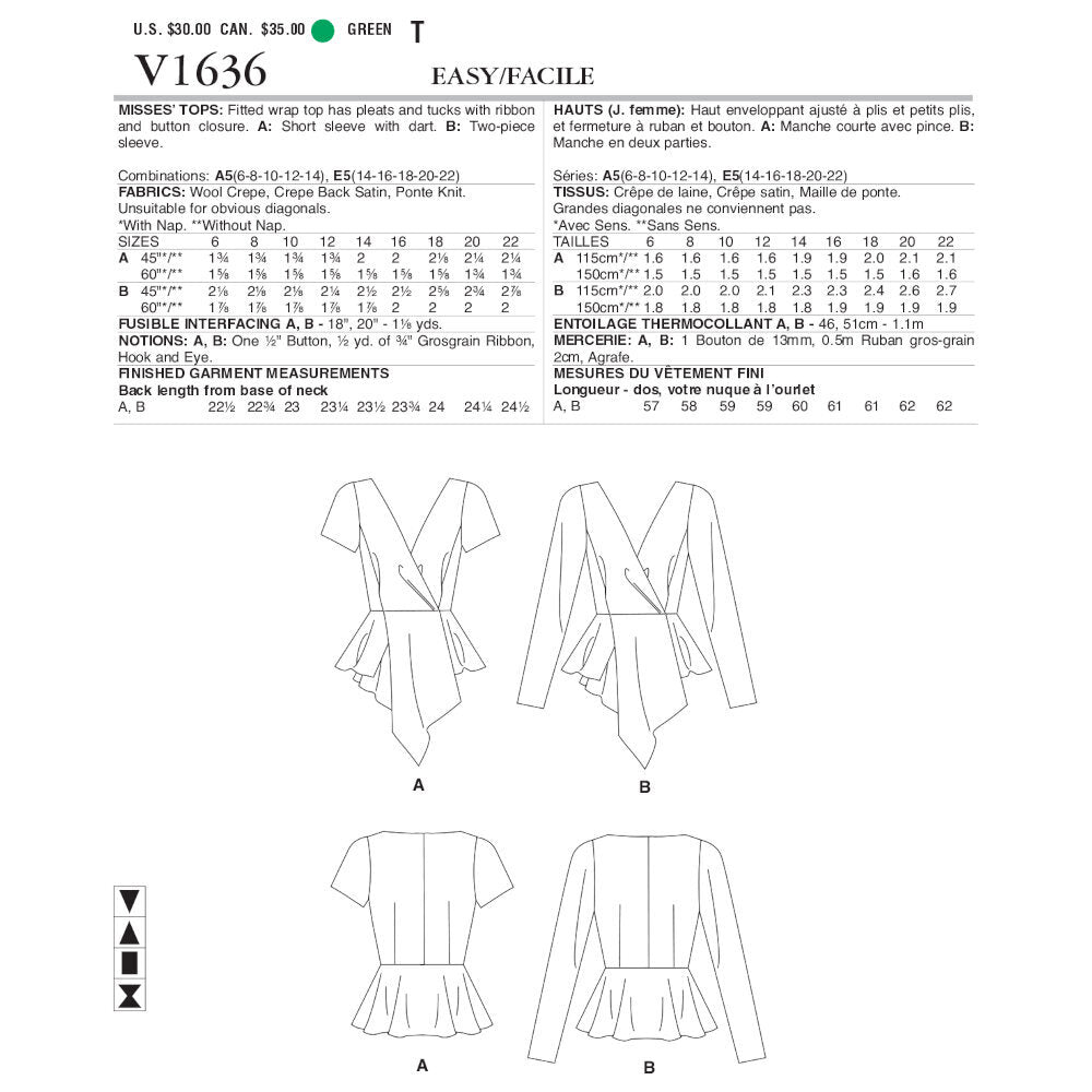 Vogue Misses' Tops V1636 - Sewing Pattern
