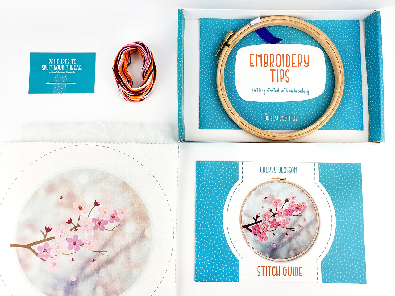 Oh Sew Bootiful Cherry Blossom Printed Embroidery Kit